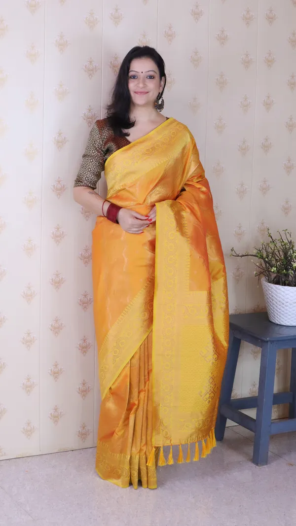 Orange_Soft_Silk_With_Flower_Meenakari_Motifs_Saree_With_Blouse_Piece_For_Women_&_Girl