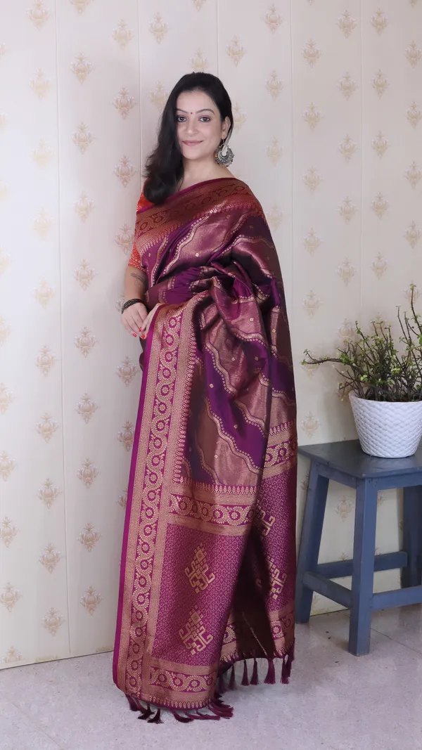 Dark_Wine_Soft_Silk_With_Flower_Meenakari_Motifs_Saree_With_Blouse_Piece_For_Women_&_Girl