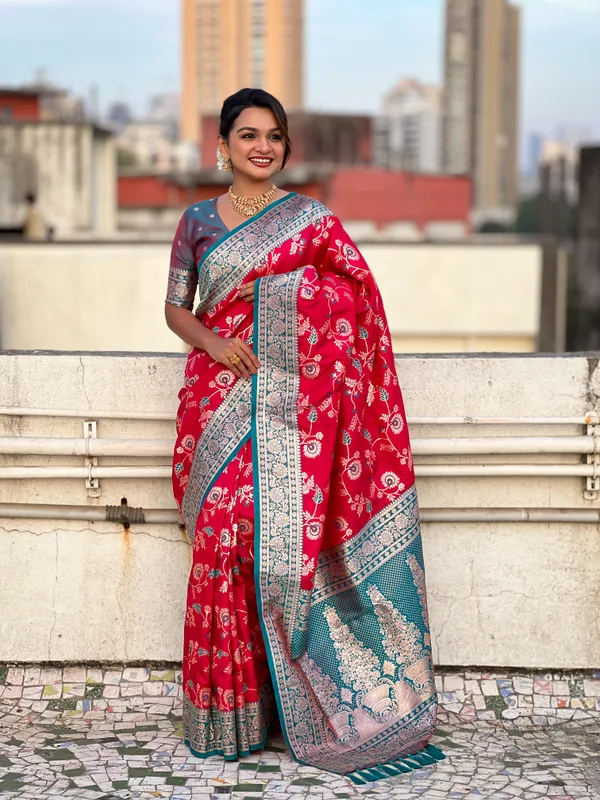 Pink_Premium_Banarasi_Soft_Silk_With_Blouse_Piece_For_Women_&_Girls