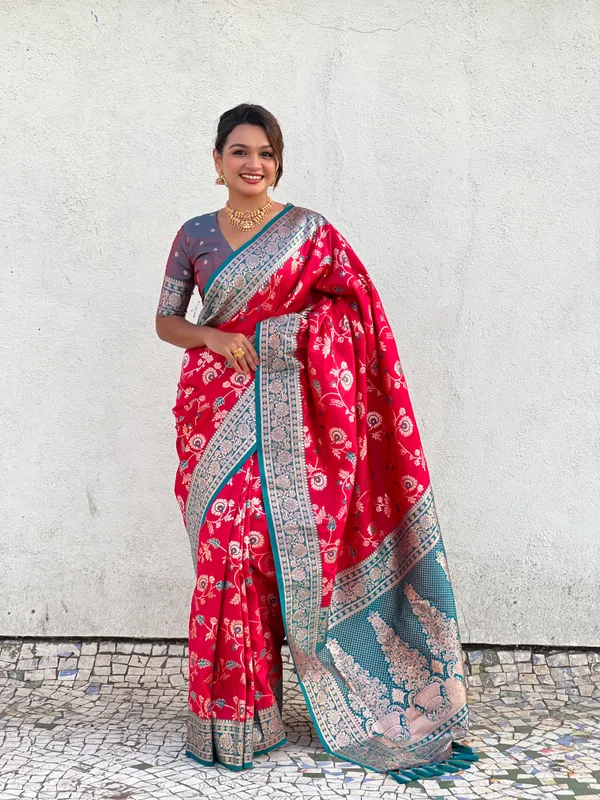 Pink_Premium_Banarasi_Soft_Silk_With_Blouse_Piece_For_Women_&_Girls