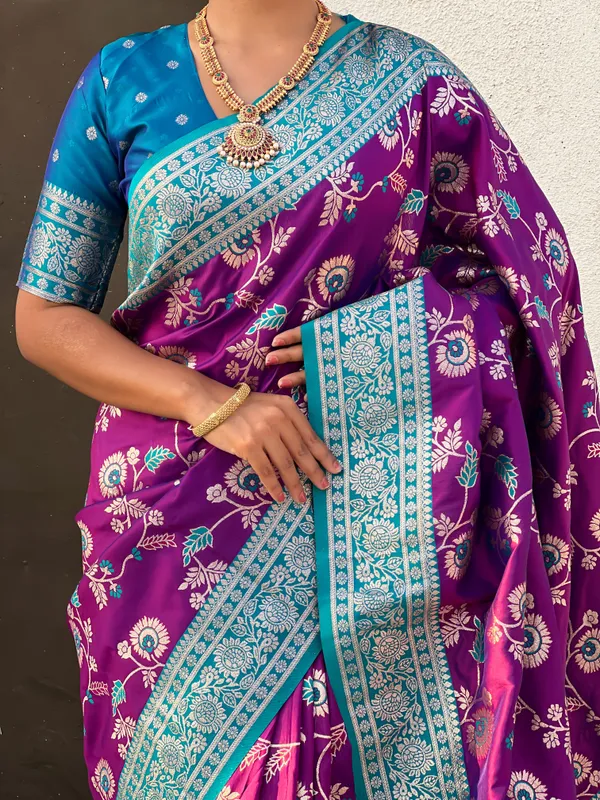 Violet_Premium_Banarasi_Soft_Silk_With_Blouse_Piece_For_Women_&_Girls
