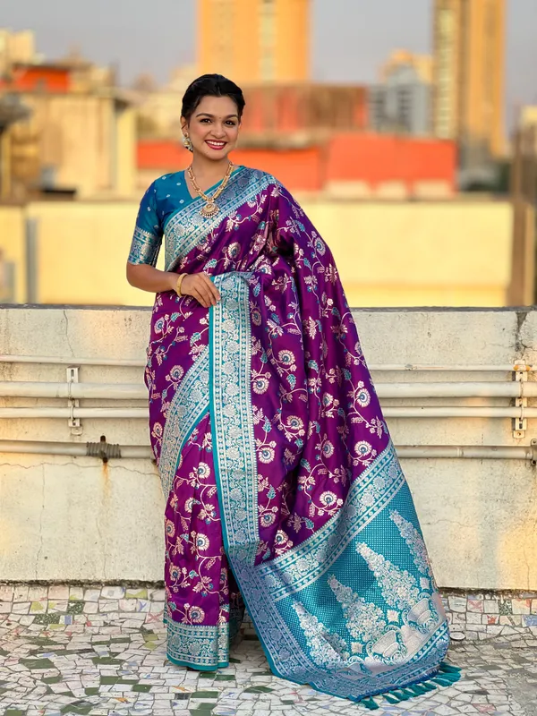 Violet_Premium_Banarasi_Soft_Silk_With_Blouse_Piece_For_Women_&_Girls