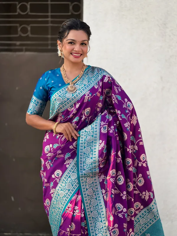 Violet_Premium_Banarasi_Soft_Silk_With_Blouse_Piece_For_Women_&_Girls