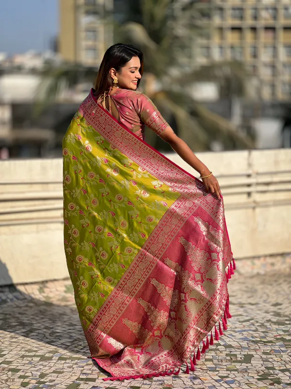 Mehandi_Premium_Banarasi_Soft_Silk_With_Blouse_Piece_For_Women_&_Girls