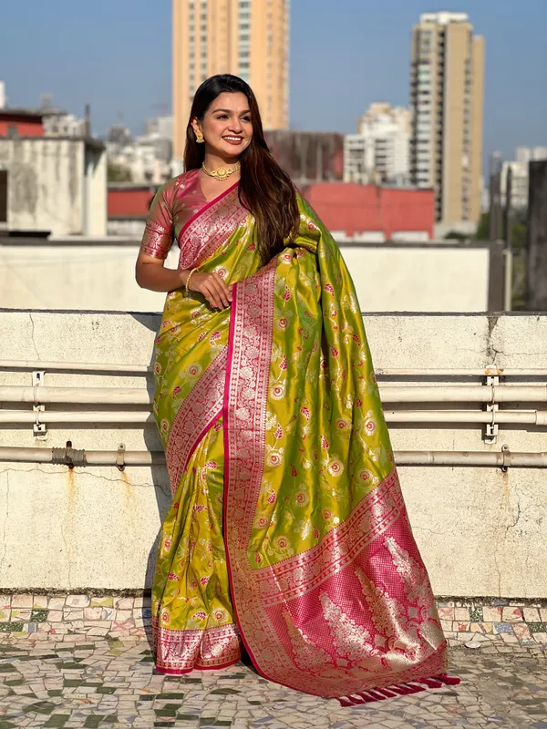 Mehandi_Premium_Banarasi_Soft_Silk_With_Blouse_Piece_For_Women_&_Girls