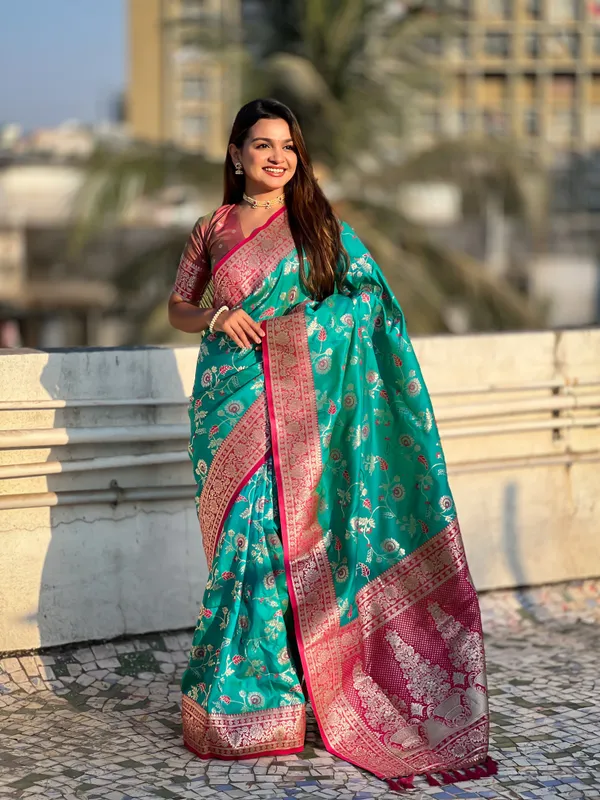 Firozi_Premium_Banarasi_Soft_Silk_With_Blouse_Piece_For_Women_&_Girls