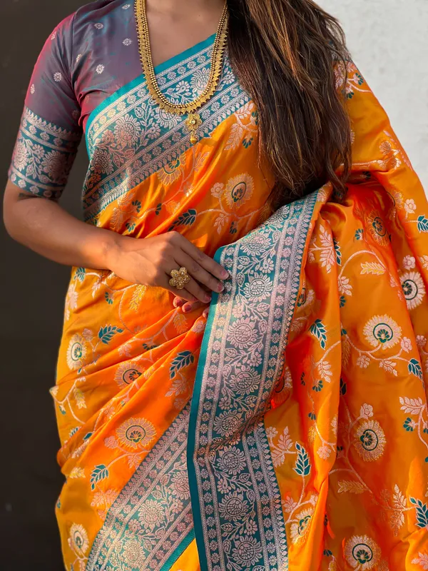 Orange_Premium_Banarasi_Soft_Silk_With_Blouse_Piece_For_Women_&_Girls