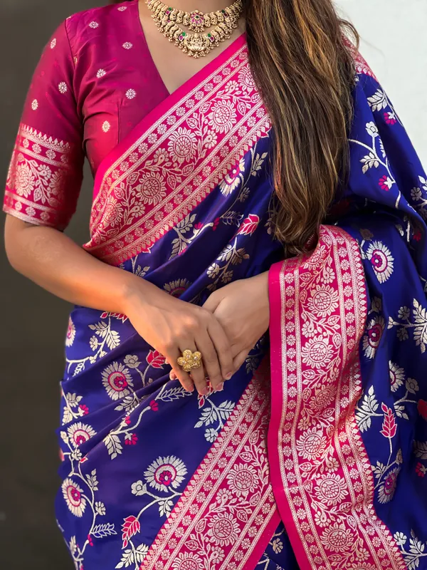 Blue_Premium_Banarasi_Soft_Silk_With_Blouse_Piece_For_Women_&_Girls
