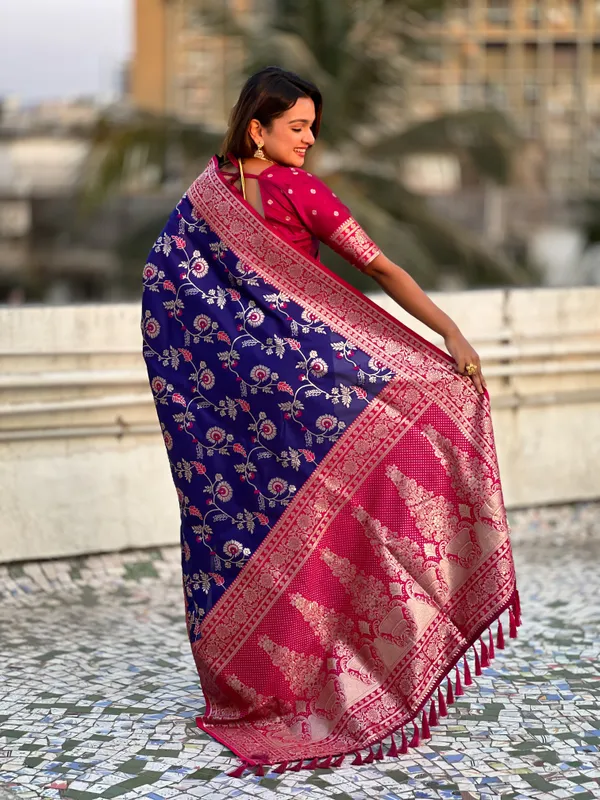 Blue_Premium_Banarasi_Soft_Silk_With_Blouse_Piece_For_Women_&_Girls