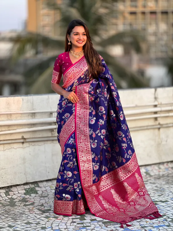 Blue_Premium_Banarasi_Soft_Silk_With_Blouse_Piece_For_Women_&_Girls