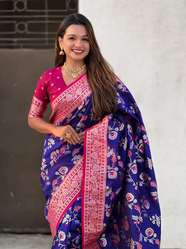 Blue_Premium_Banarasi_Soft_Silk_With_Blouse_Piece_For_Women_&_Girls