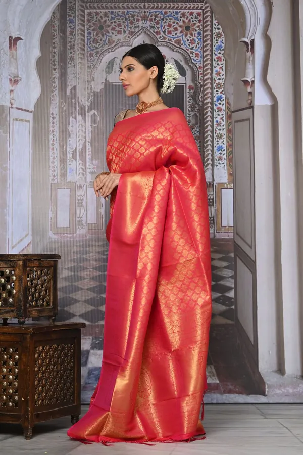 Ruby_Pink_Premium_Kanjivaram_Saree_With_Blouse_Piece_For_Women_&_Girls