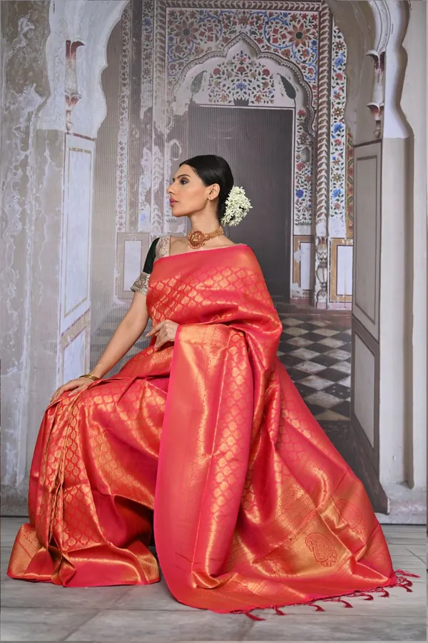 Ruby_Pink_Premium_Kanjivaram_Saree_With_Blouse_Piece_For_Women_&_Girls