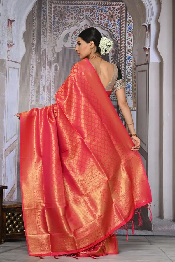 Ruby_Pink_Premium_Kanjivaram_Saree_With_Blouse_Piece_For_Women_&_Girls