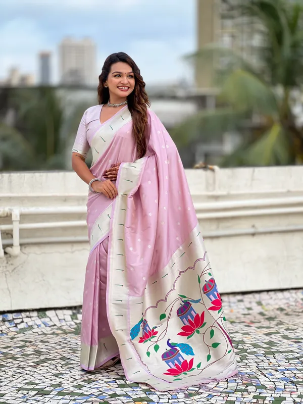 Violet_Paithani_Saree_With_Silver_Zari_Woven_Motifs_Saree_With_Blouse_Piece_For_Women_&_Girl