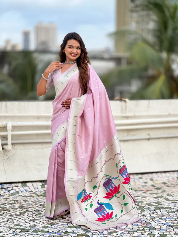 Violet_Paithani_Saree_With_Silver_Zari_Woven_Motifs_Saree_With_Blouse_Piece_For_Women_&_Girl