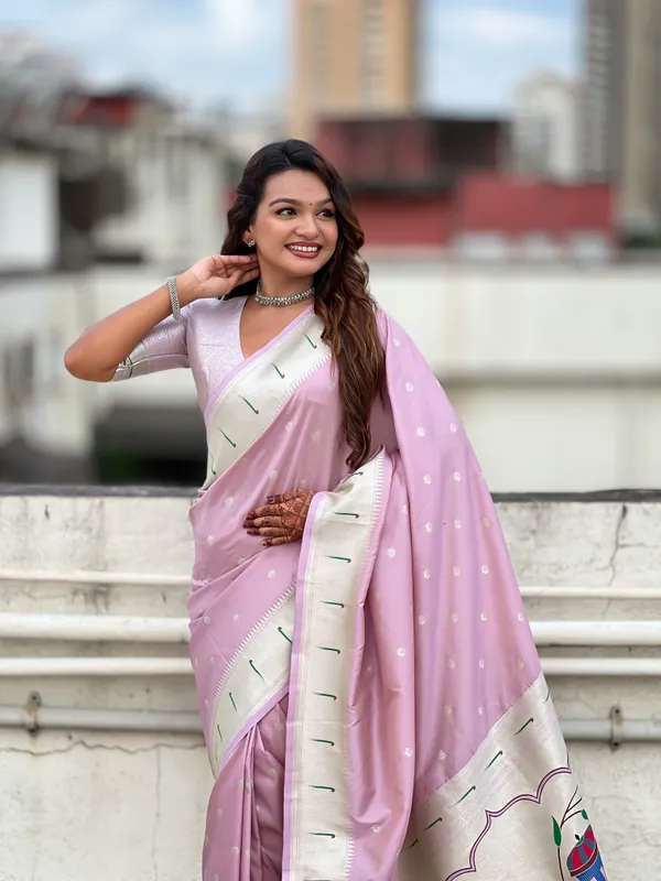 Violet_Paithani_Saree_With_Silver_Zari_Woven_Motifs_Saree_With_Blouse_Piece_For_Women_&_Girl