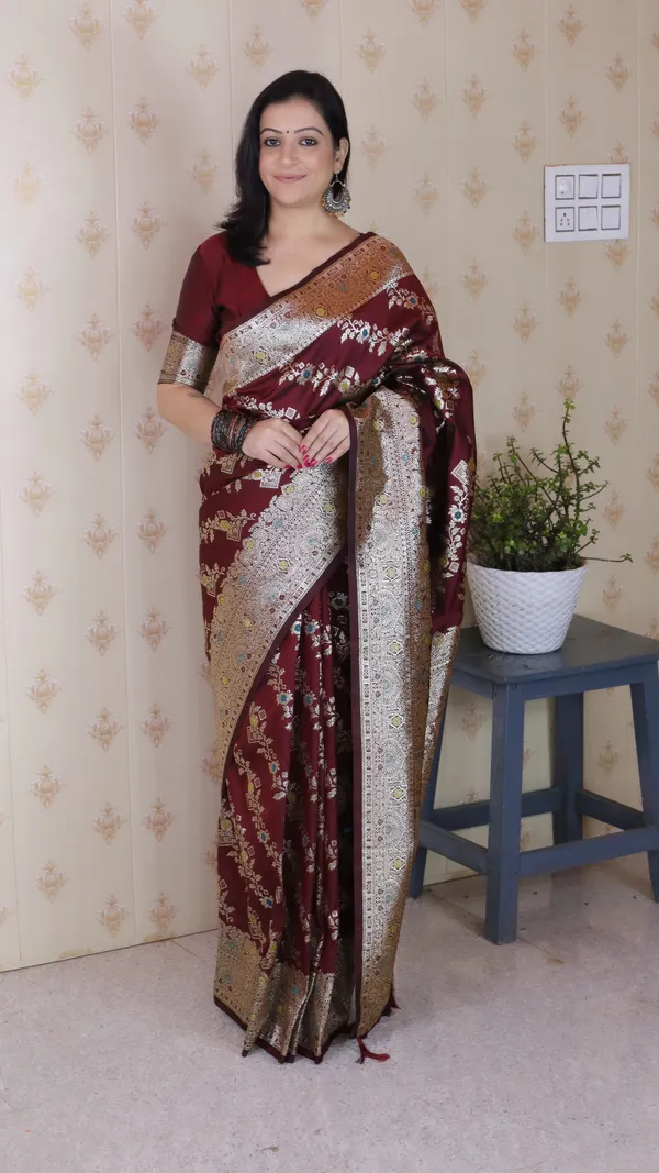 Maroon_Premium_Banarasi_Soft_Silk_With_Silver_Zari_Meenakari_Jaal_Weaved_Saree_With_Blouse_Piece_For_Women_&_Girl