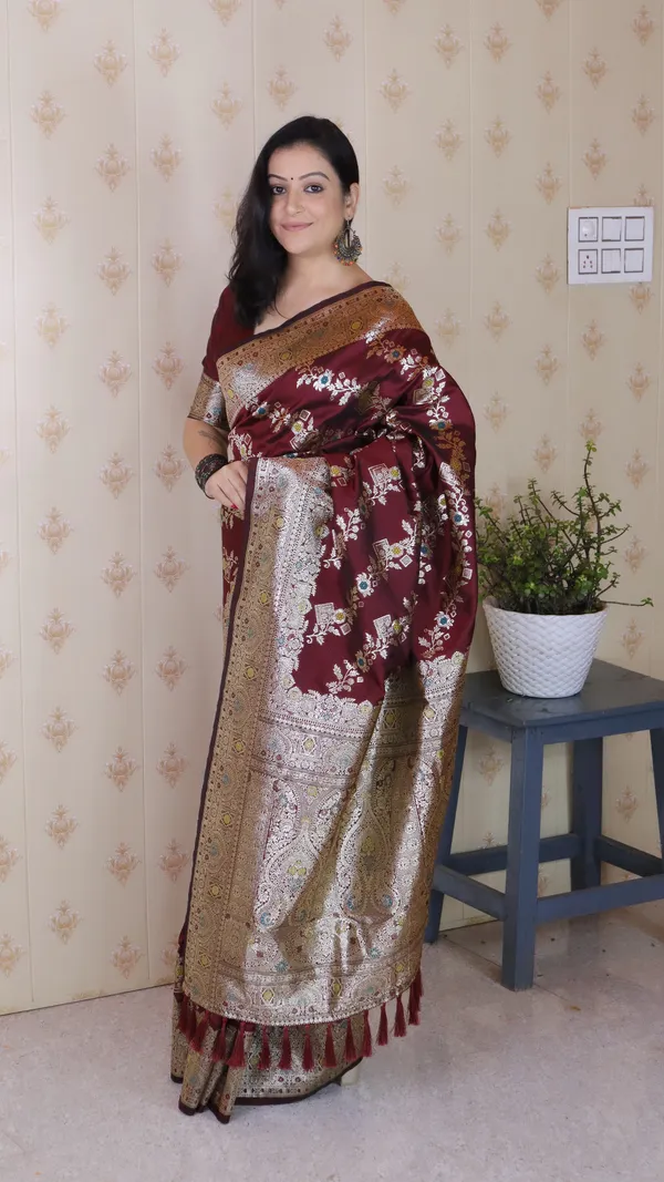 Maroon_Premium_Banarasi_Soft_Silk_With_Silver_Zari_Meenakari_Jaal_Weaved_Saree_With_Blouse_Piece_For_Women_&_Girl