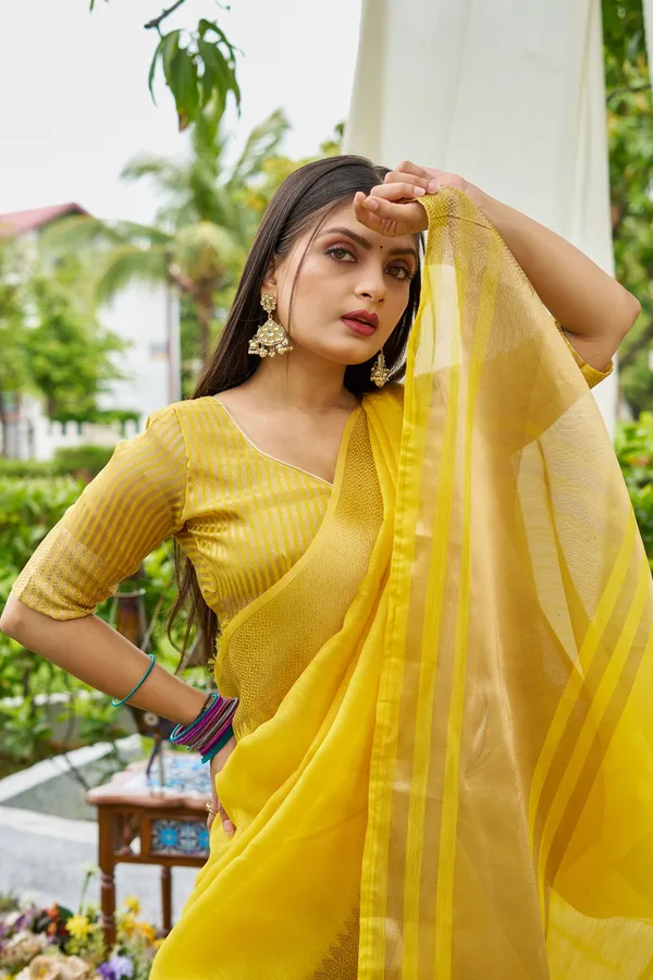 Yellow_Linen_Saree_For_Women_&_Girls