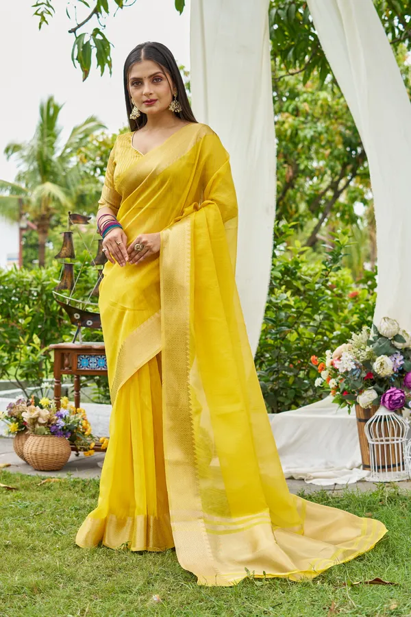 Yellow_Linen_Saree_For_Women_&_Girls
