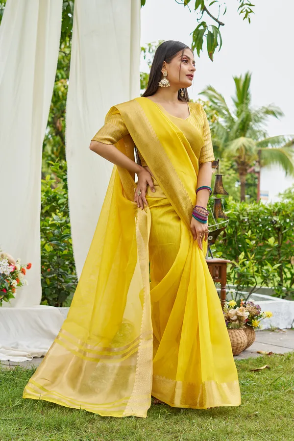 Yellow_Linen_Saree_For_Women_&_Girls