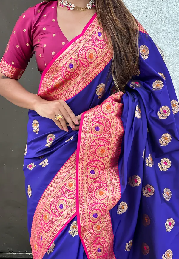 Violet_Soft_Silk_With_Flower_Butta_Meenakari_Motifs_Saree_With_Blouse_Piece_For_Women_&_Girl
