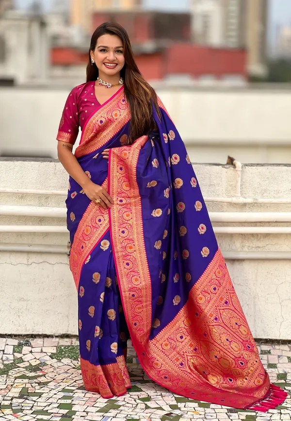 Violet_Soft_Silk_With_Flower_Butta_Meenakari_Motifs_Saree_With_Blouse_Piece_For_Women_&_Girl