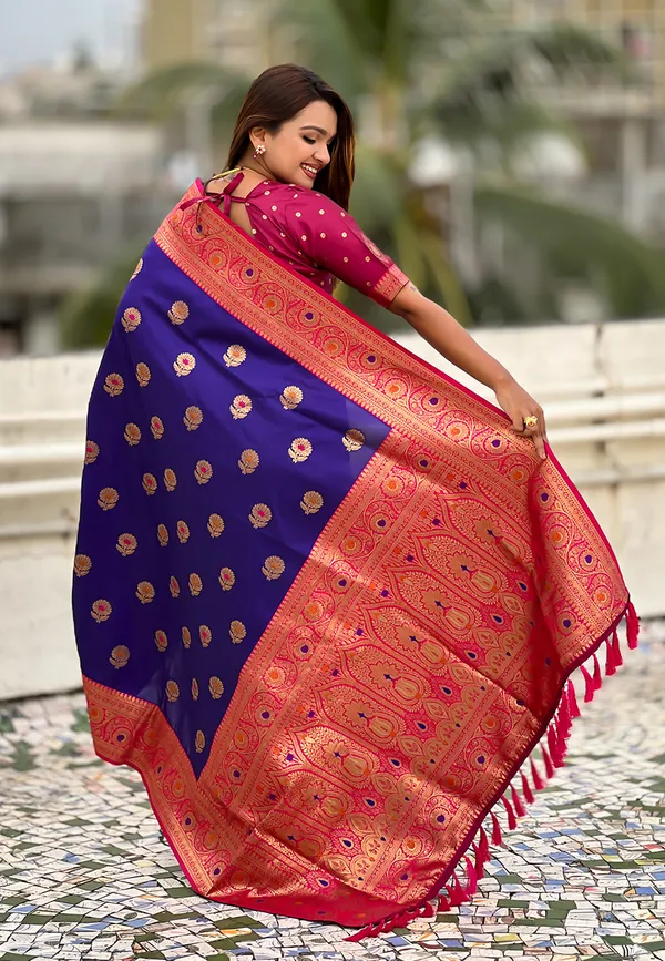 Violet_Soft_Silk_With_Flower_Butta_Meenakari_Motifs_Saree_With_Blouse_Piece_For_Women_&_Girl