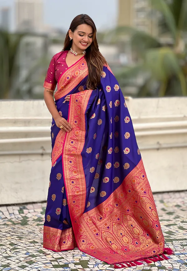 Violet_Soft_Silk_With_Flower_Butta_Meenakari_Motifs_Saree_With_Blouse_Piece_For_Women_&_Girl
