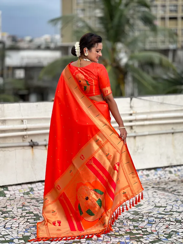 Dark_Orange_Soft_Silk_With_Floral_Motifs_Weaved_Saree_With_Blouse_Piece_For_Women_&_Girl