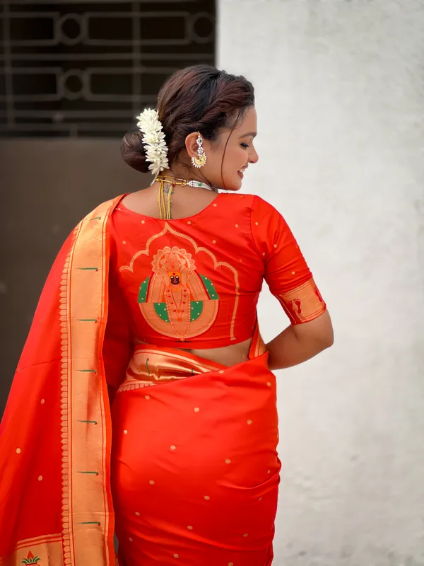 Dark_Orange_Soft_Silk_With_Floral_Motifs_Weaved_Saree_With_Blouse_Piece_For_Women_&_Girl
