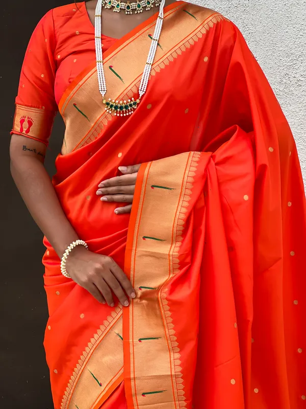 Dark_Orange_Soft_Silk_With_Floral_Motifs_Weaved_Saree_With_Blouse_Piece_For_Women_&_Girl