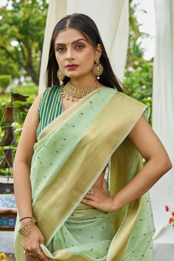 Green_Shimmer_Silk_For_Women_&_Girls