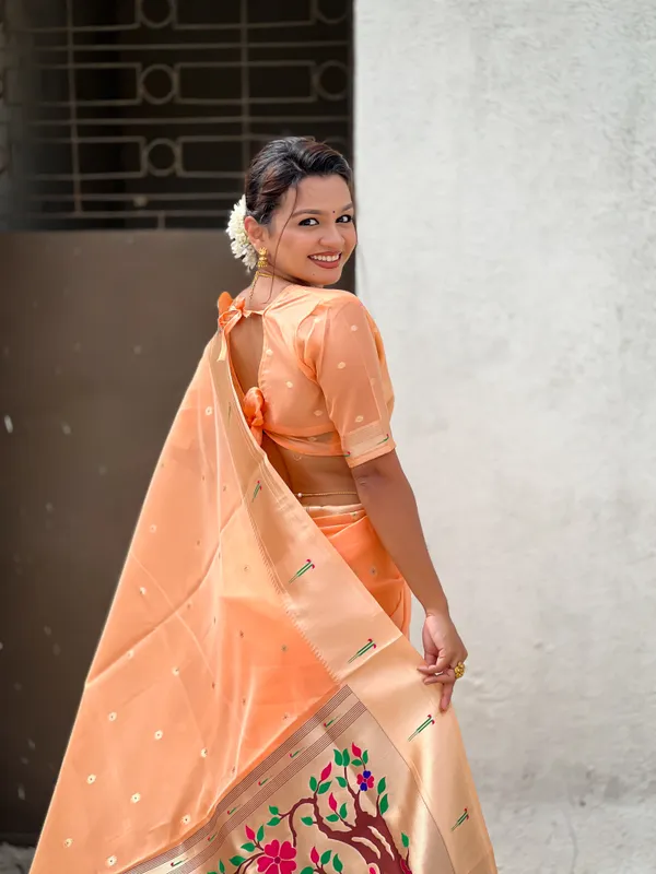 Light_Orange_Soft_Organza_Saree_With_Butti_Meenakari_Zari_Weaved_Saree_With_Blouse_Piece_For_Women_&_Girl