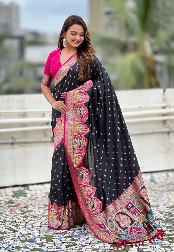 Black_Pashmina_Darbari_Saree_With_Gold_Zari_Weaved_Saree_With_Blouse_Piece_For_Women_&_Girl