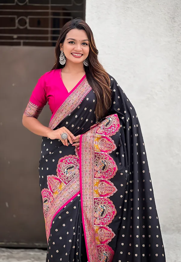 Black_Pashmina_Darbari_Saree_With_Gold_Zari_Weaved_Saree_With_Blouse_Piece_For_Women_&_Girl