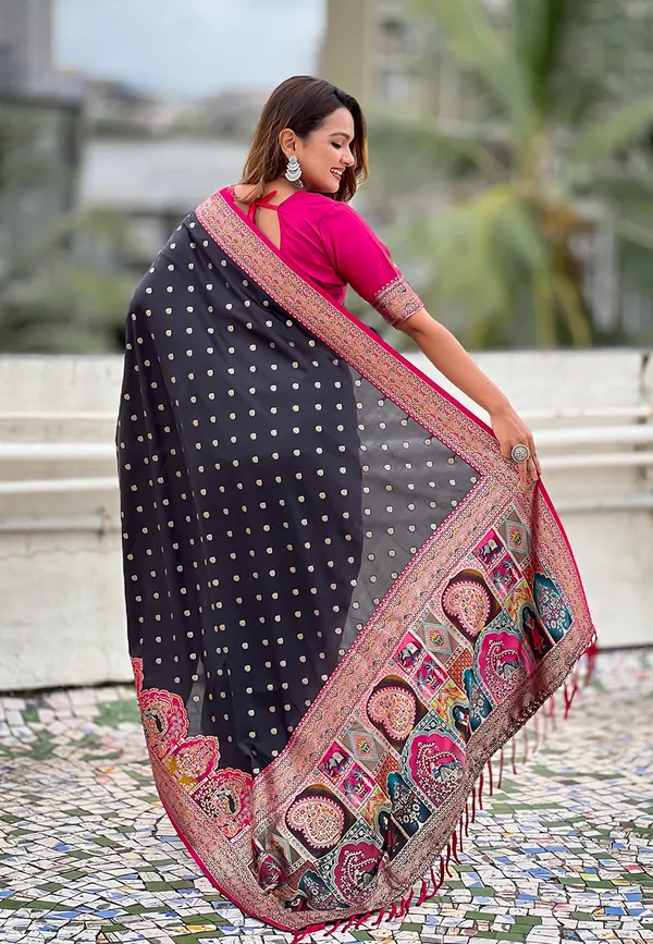 Black_Pashmina_Darbari_Saree_With_Gold_Zari_Weaved_Saree_With_Blouse_Piece_For_Women_&_Girl