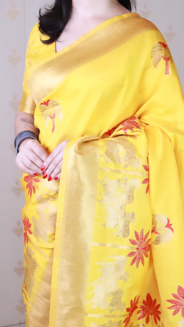 Yellow_Soft_Silk_With_Flower_Meenakari_Motifs_Saree_With_Blouse_Piece_For_Women_&_Girl