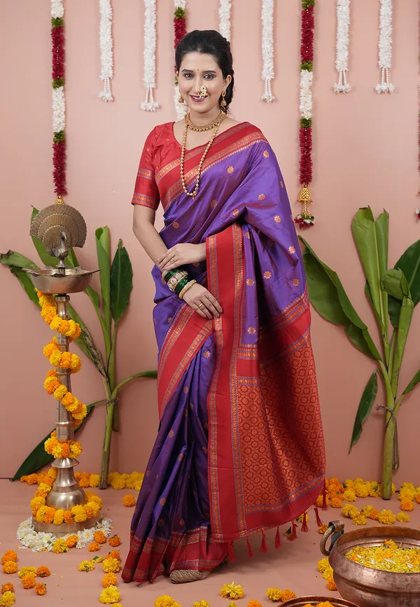 Purple_Soft_Silk_With_Floral_Motifs_Weaved_Saree_With_Blouse_Piece_For_Women_&_Girl