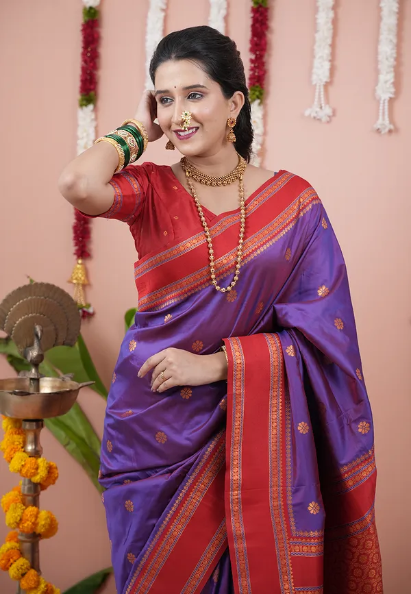 Purple_Soft_Silk_With_Floral_Motifs_Weaved_Saree_With_Blouse_Piece_For_Women_&_Girl