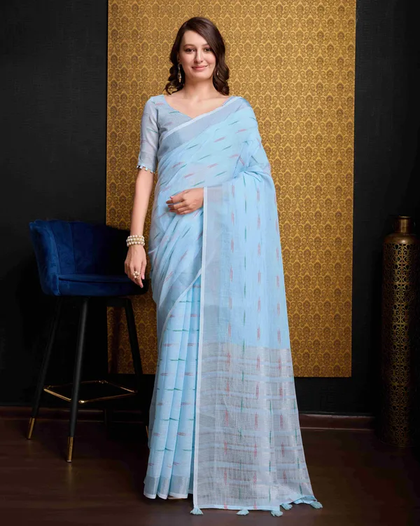 Sky_Blue_Organza_Saree_For_Women_&_Girls