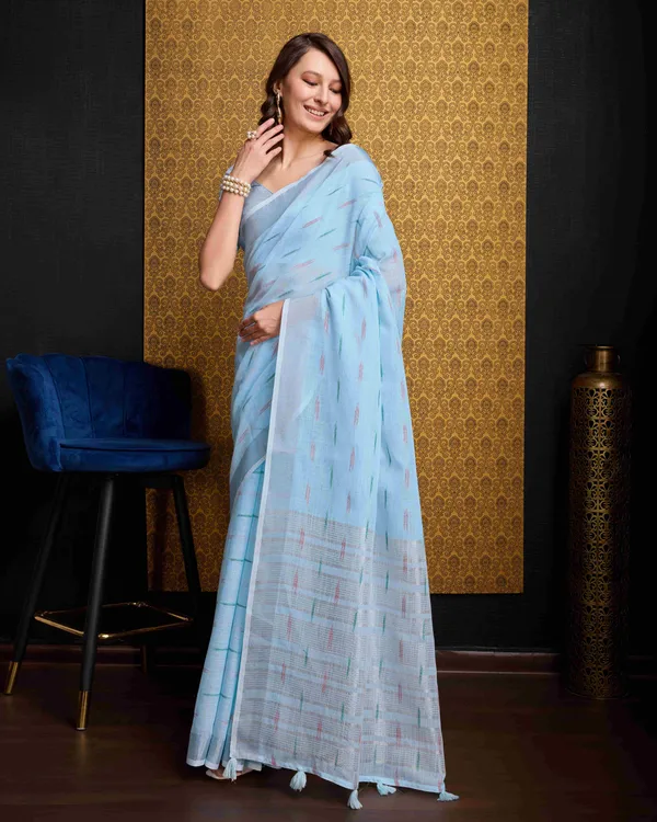 Sky_Blue_Organza_Saree_For_Women_&_Girls