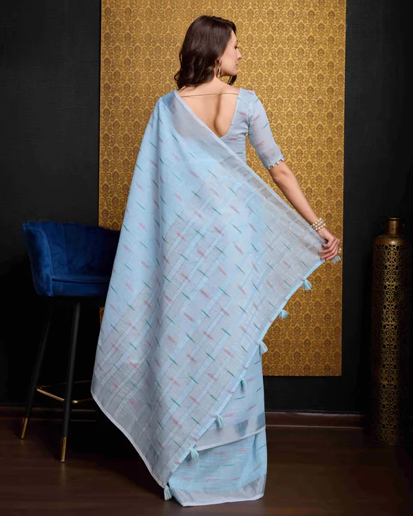 Sky_Blue_Organza_Saree_For_Women_&_Girls