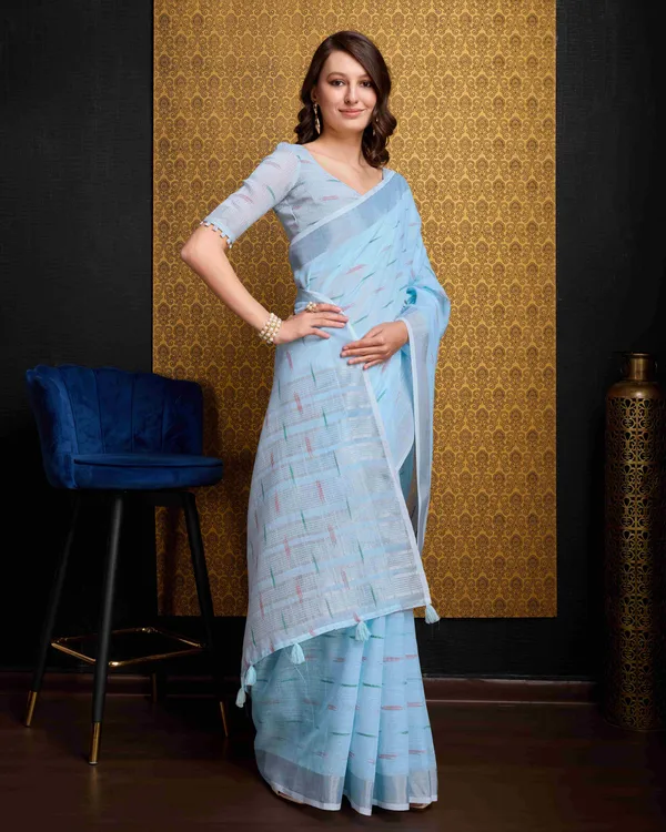 Sky_Blue_Organza_Saree_For_Women_&_Girls