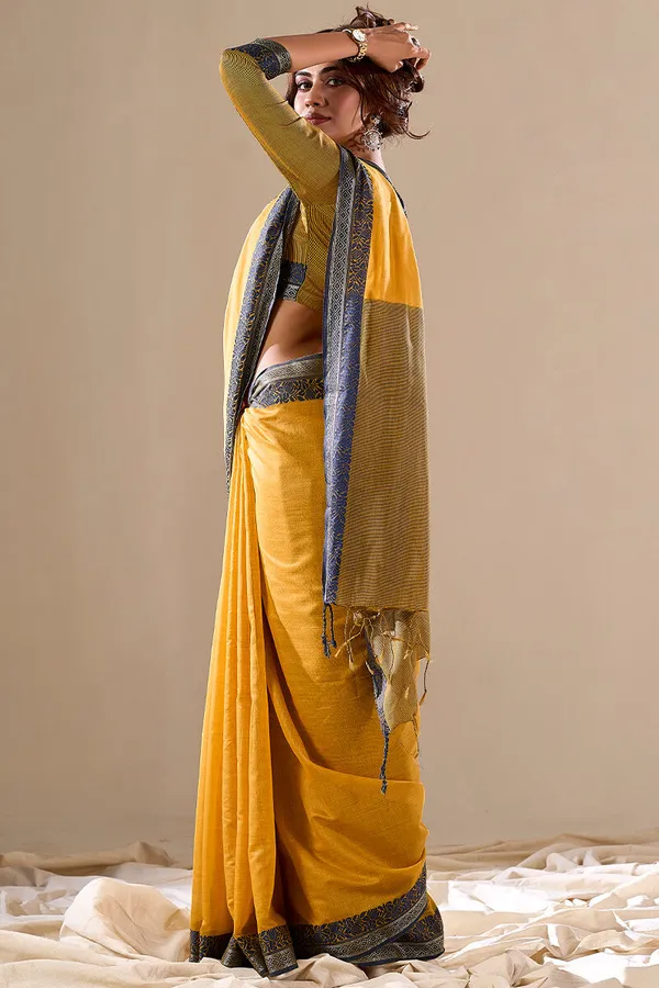 Yellow_Cotton_Saree_For_Women_&_Girls