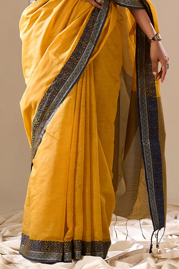 Yellow_Cotton_Saree_For_Women_&_Girls