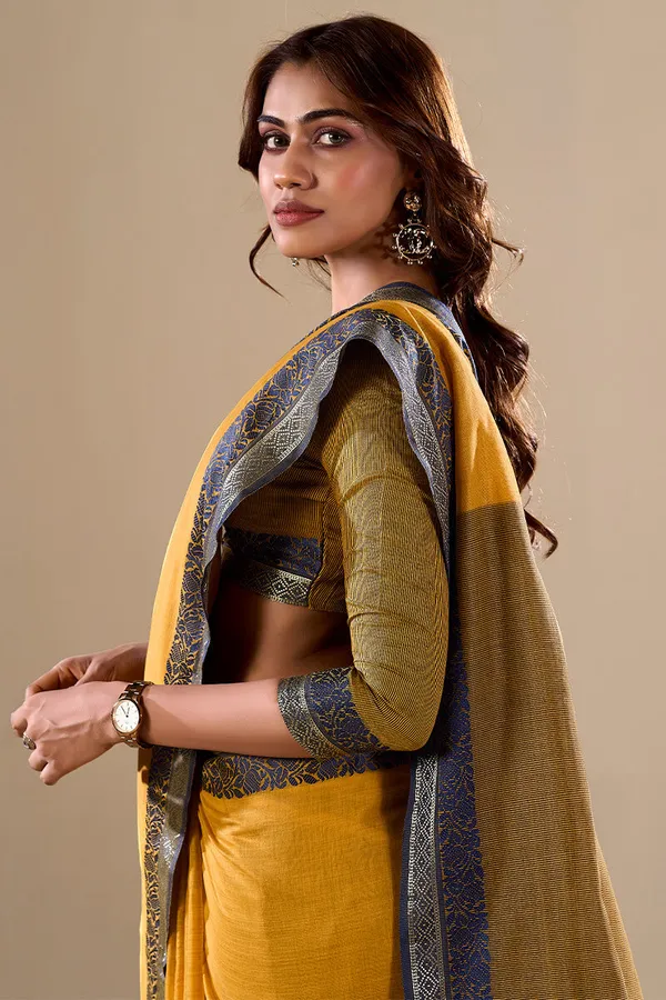 Yellow_Cotton_Saree_For_Women_&_Girls