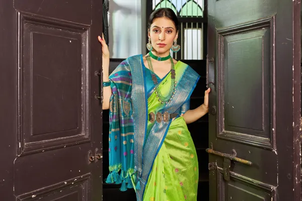 Parrot_Green_Raw_Silk_For_Women_&_Girls