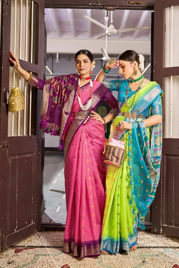 Parrot_Green_Raw_Silk_For_Women_&_Girls